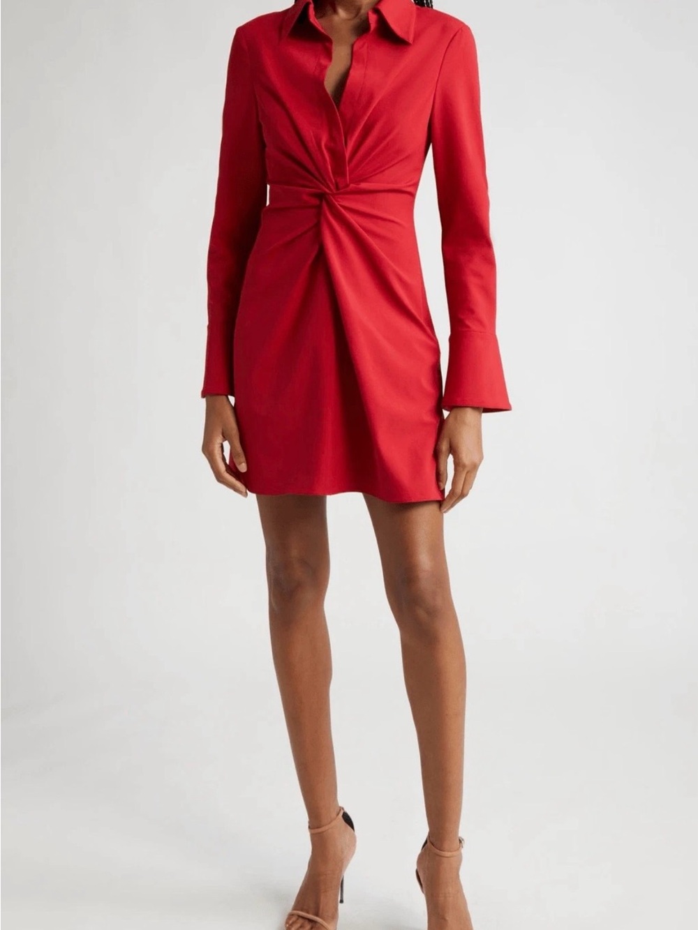 cinq a sept Red Twist-Waist Long-Sleeve Dress